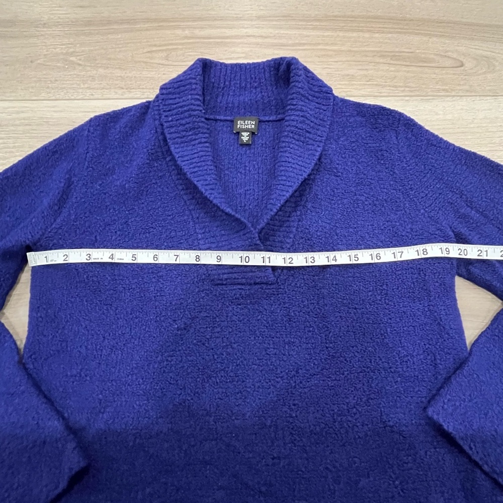 Eileen Fisher Deep Cobalt V-Neck Shawl Collar Sweater - Picture 3 of 6